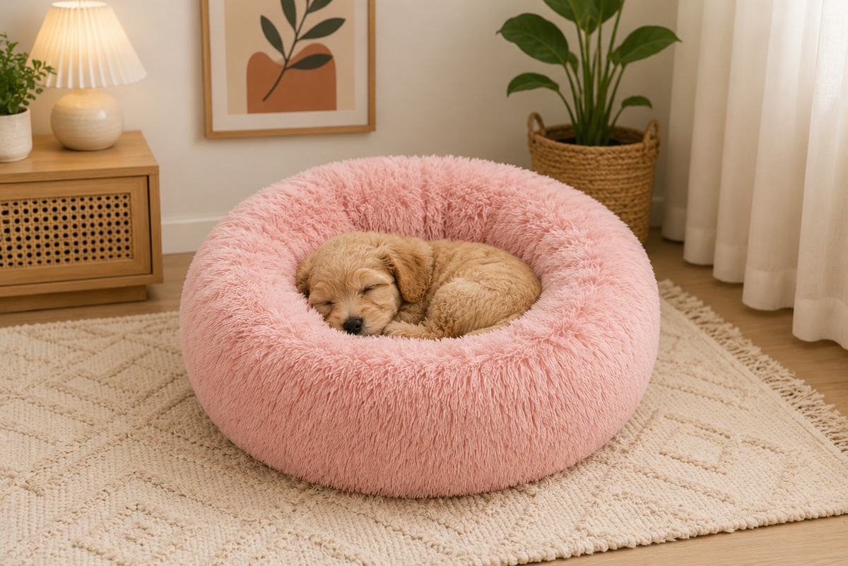 Corbeille Ronde Luxe en Peluche – Chien & Chat