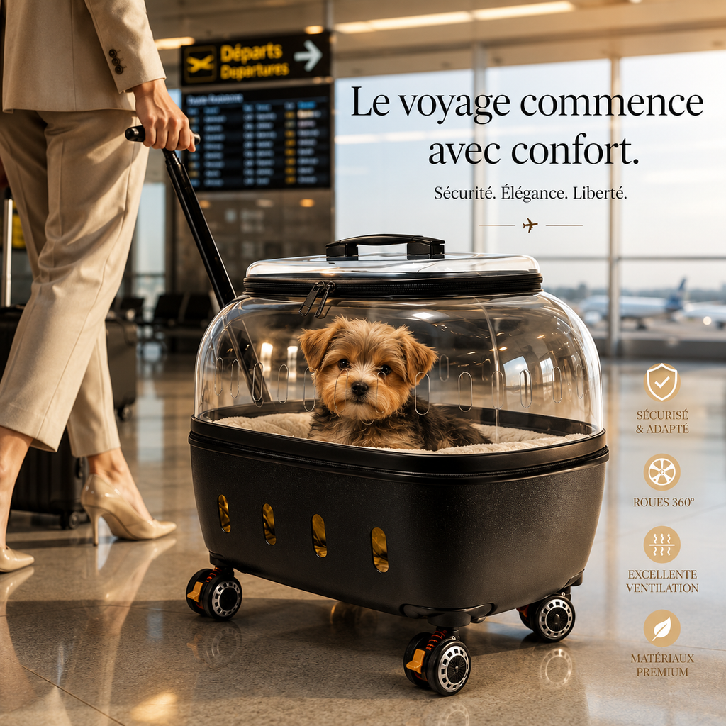 Valise Transparente pour Chat – Chariot de Transport Respirant & Roues Silencieuses