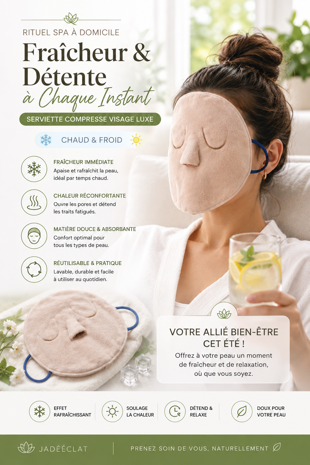 Serviette Compresse Visage Luxe — Chaud & Froid