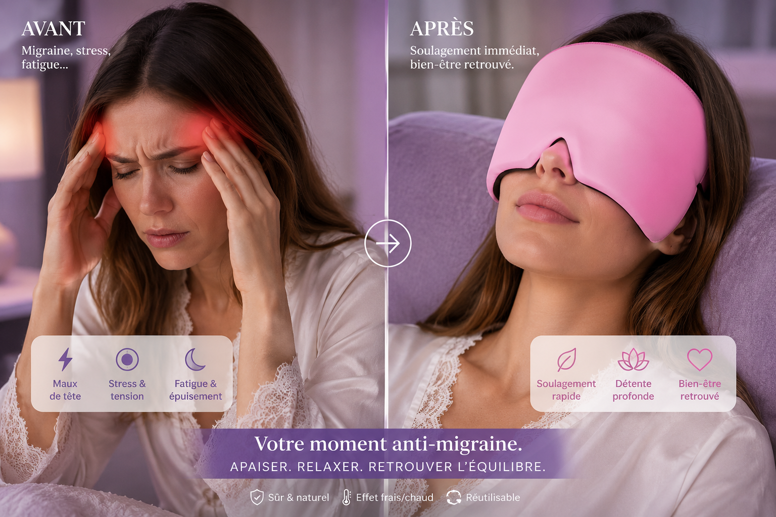 Chapeau Gel Glace Anti-Migraine - Compresse Froide Thérapie Masque Yeux