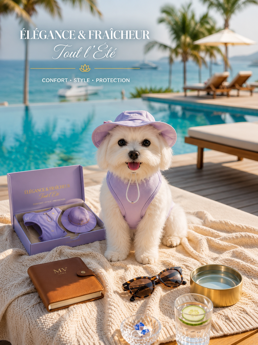 Ensemble Gilet Rafraîchissant pour Chien & Chat — Chapeau + Veste Respirante, Protection Solaire Été