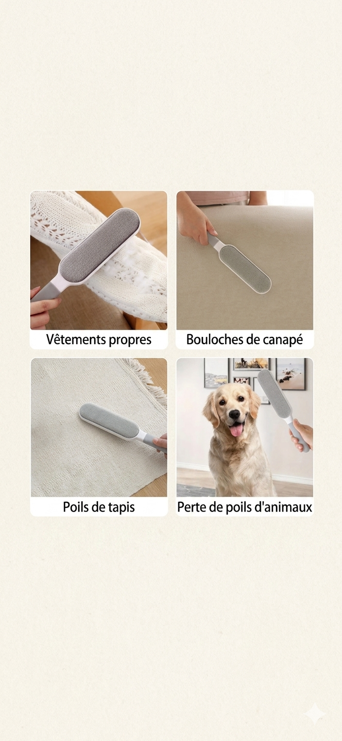 🐾 Épilateur Double Face pour Animaux – Brosse Anti-Peluches Électrostatique