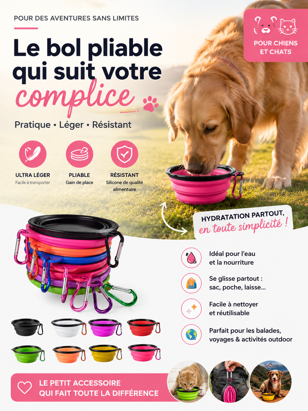 Bol Pliable en Silicone pour Chien & Chat – Portable & Léger