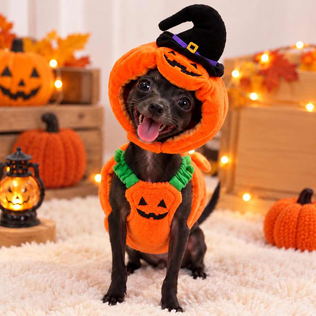 Costume Citrouille Halloween pour Chien & Chat – Veste + Chapeau