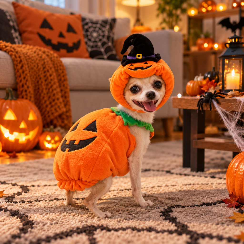 Costume Citrouille Halloween pour Chien & Chat – Veste + Chapeau