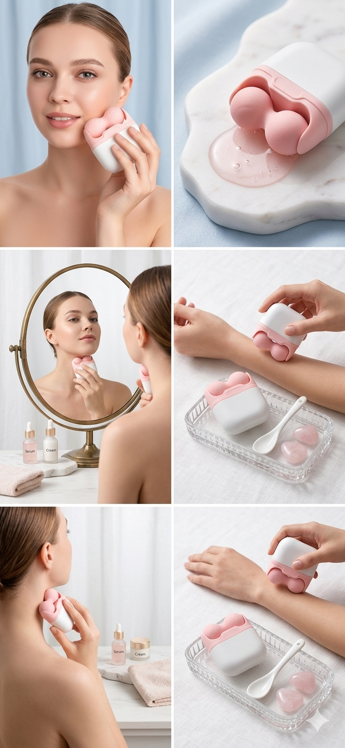 Rouleau de Glace Double Tête – Visage & Yeux | Anti-Migraine & Massage Froid