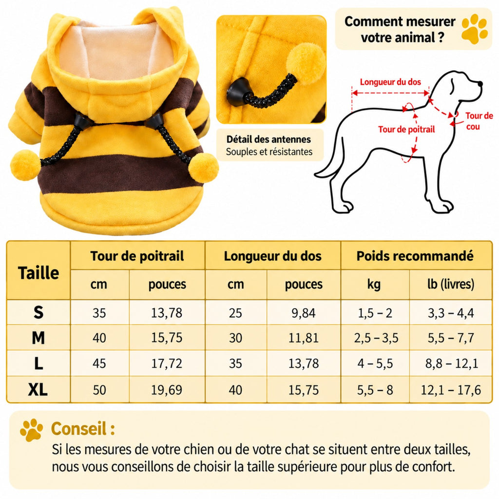 Costume Abeille pour Chien & Chat – Sweat Halloween Hiver