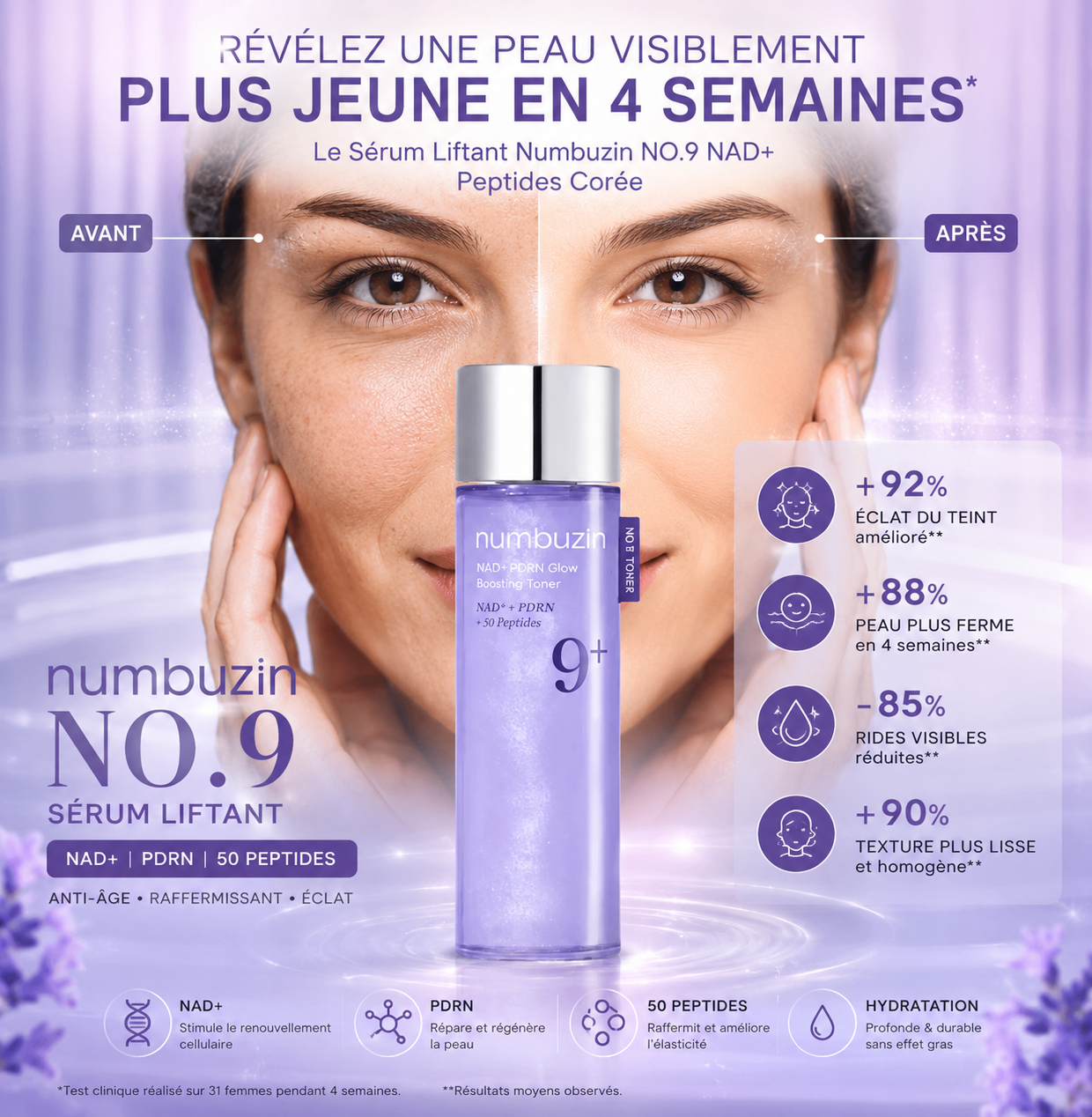 Sérum Liftant Numbuzin NO.9 NAD+ 50ml - Anti-Âge Raffermissant Peptides Corée